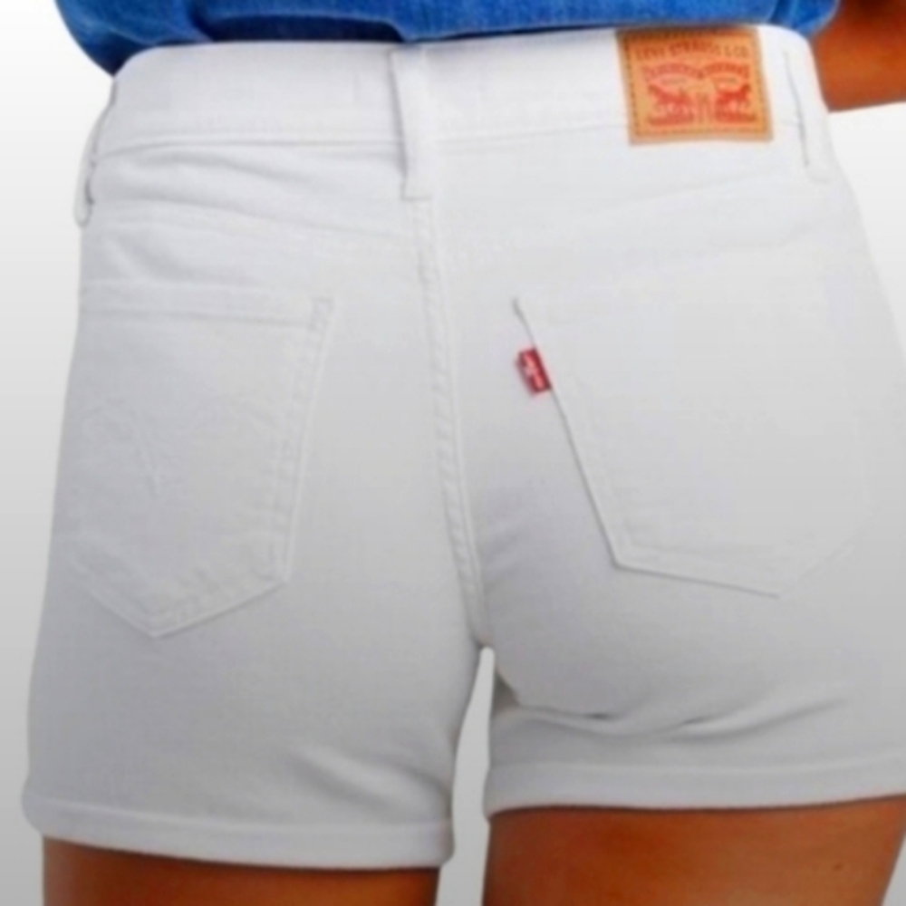 Levi's White Jean Shorts Mid Length With Cuff Style Size 27